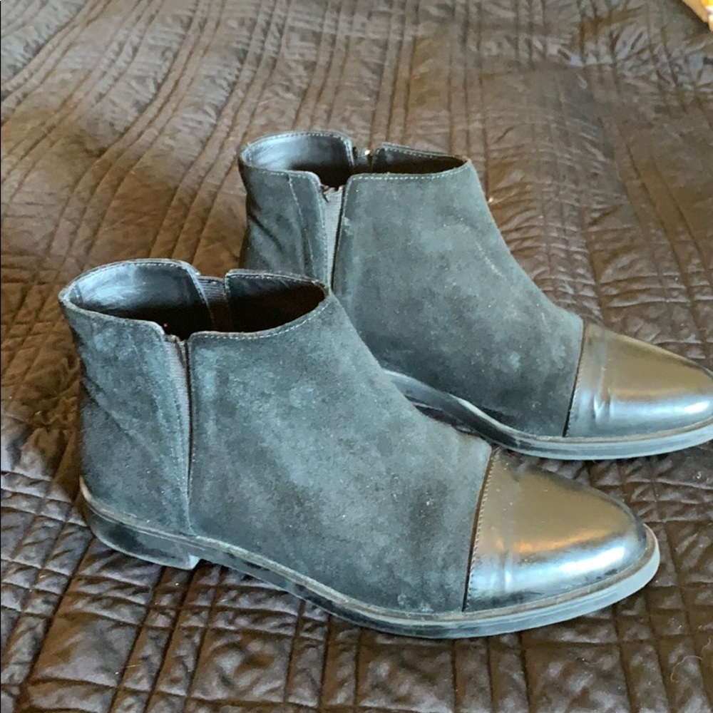 Black leather cap ankle boots